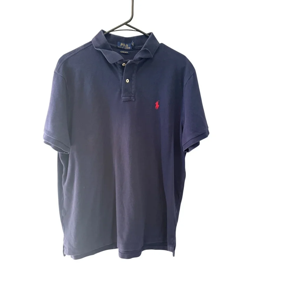 Polo Ralph Lauren Mens Custom Slim Fit Navy Blue Short‎ Sleeve Polo Shirt XL TG
